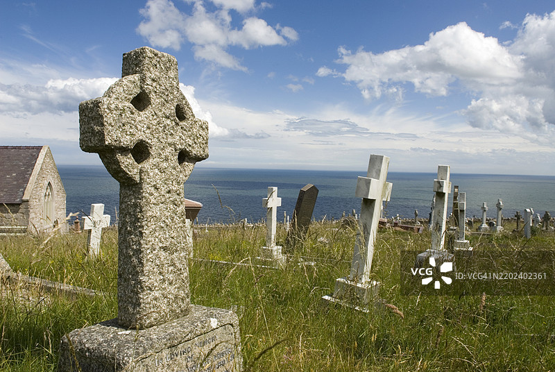 圣图德诺教堂及墓地，威尔士克劳伊德兰迪德诺的原始教区教堂，英国图片素材