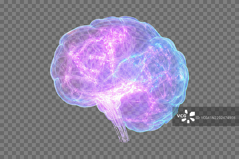 数字化人工智能大脑，配有未来感的神经网络和发光电路图片素材