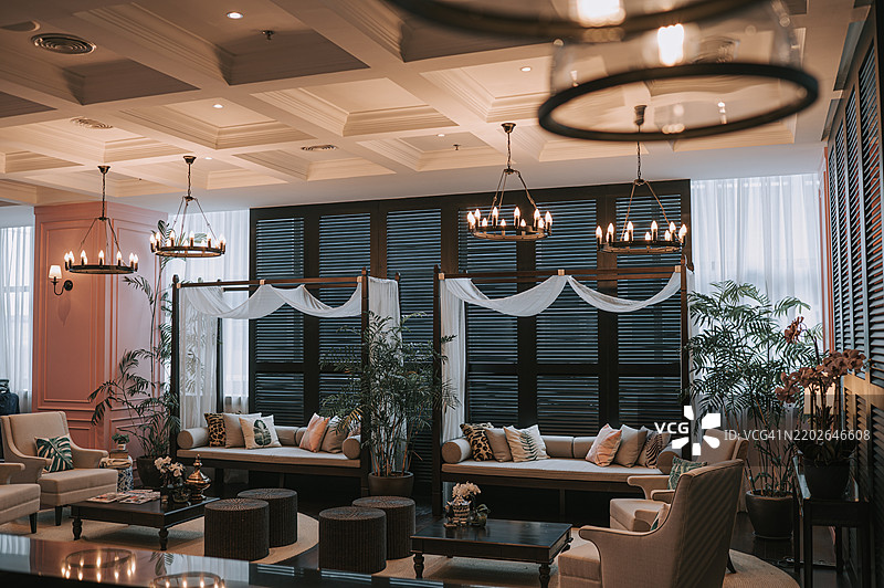 奢华经典的室内休息大厅接待区旅游度假村图片素材