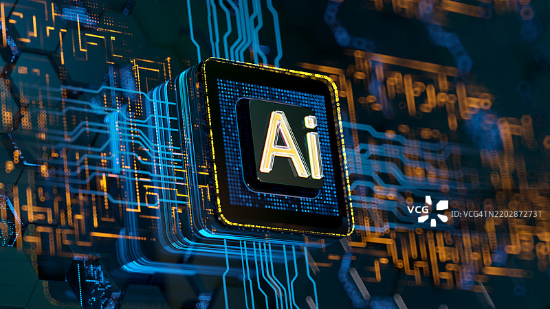 数字AI文本在CPU上。人工智能概念。机器学习概念。图片素材