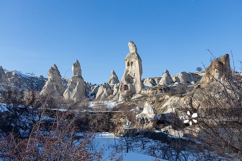 卡帕多奇亚（Cappadocia），中安纳托利亚（Central Anatolia），土耳其的奇特地貌——石柱状岩石形成的风景。图片素材