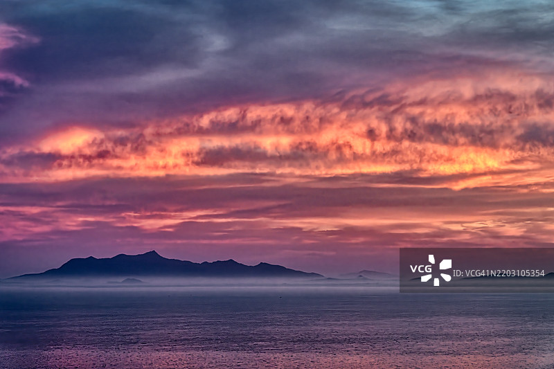 海面与橙色天空的美丽景色图片素材