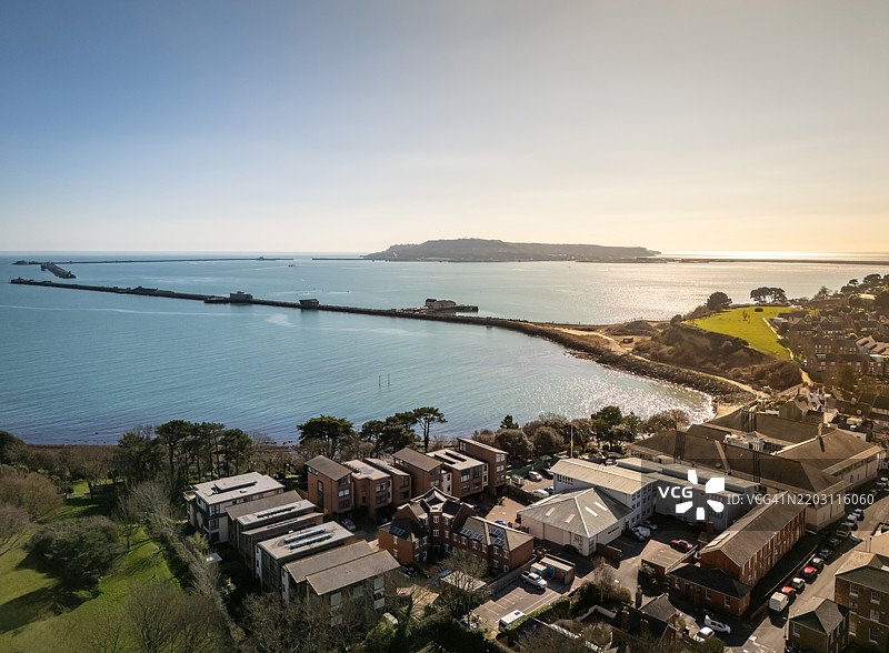 威茅斯的牛顿湾和防波堤图片素材