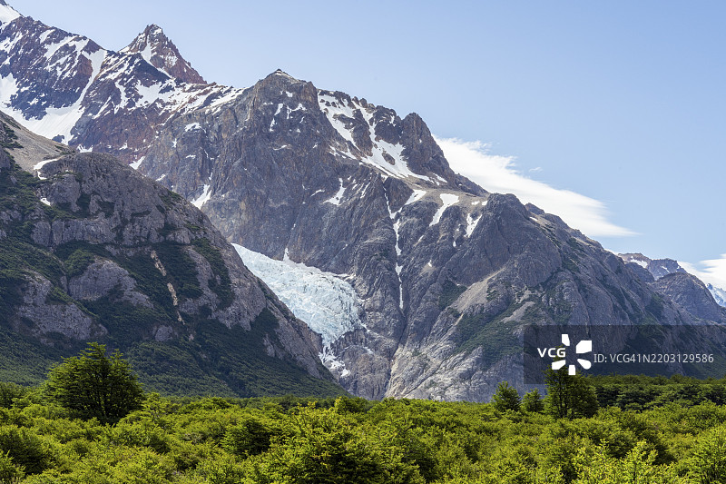 白石冰川，洛斯特雷斯湖步道，菲茨罗伊山，埃尔查尔滕，圣克鲁斯省，阿根廷，南美洲图片素材