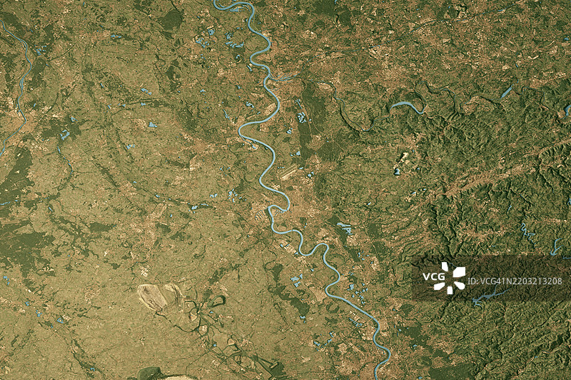 杜塞尔多夫卫星地形图 3D 渲染真实色彩图片素材