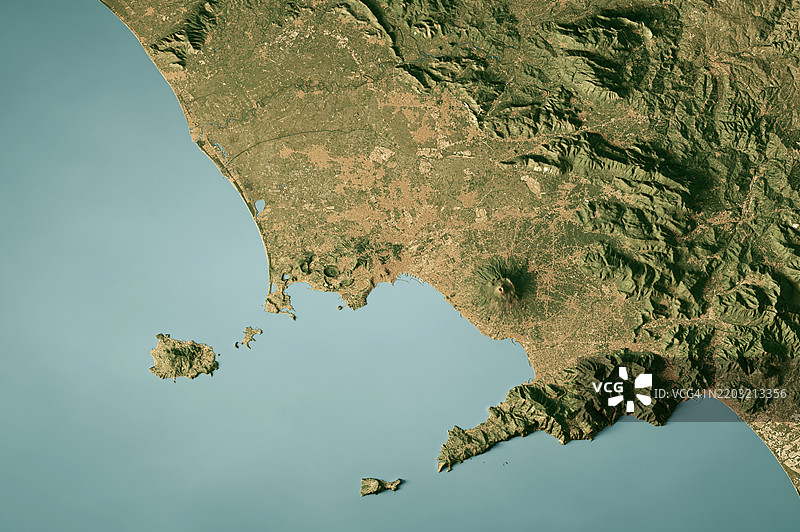 那不勒斯卫星地形图 3D 渲染真实色彩图片素材