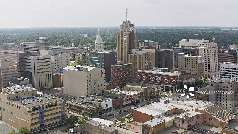 密歇根州兰辛市中心天际线与历史悠久的装饰艺术建筑图片素材