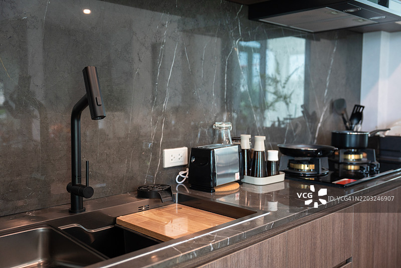 现代厨房室内设计，时尚风格 - 家居，烹饪，现代生活图片素材