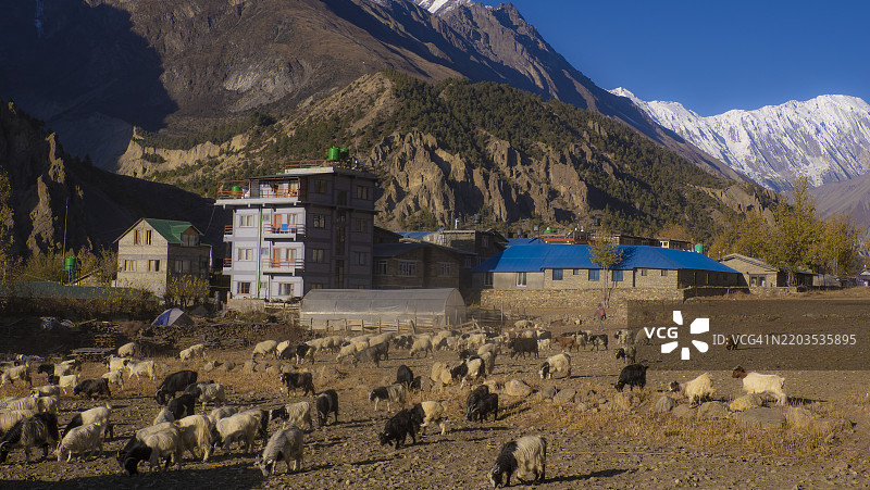 尼泊尔东安纳普尔纳地区的马南山脉与光影图片素材