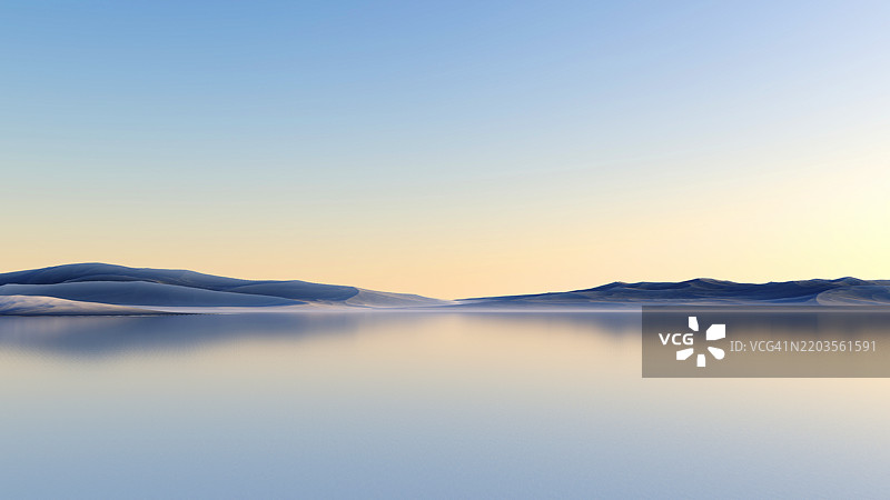 极简湖泊与山脉风景图片素材