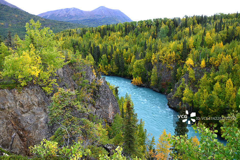 肯奈国家野生动物保护区“峡谷”区域流淌的肯奈河，阿拉斯加图片素材