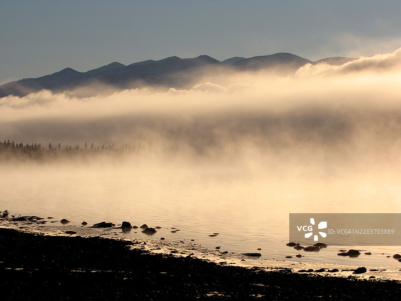 阿拉斯加基奈国家野生动物保护区斯基拉克湖上的雾气图片素材