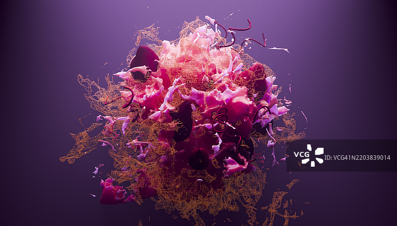 紫色背景上的粉色和深色调的抽象3D渲染图图片素材