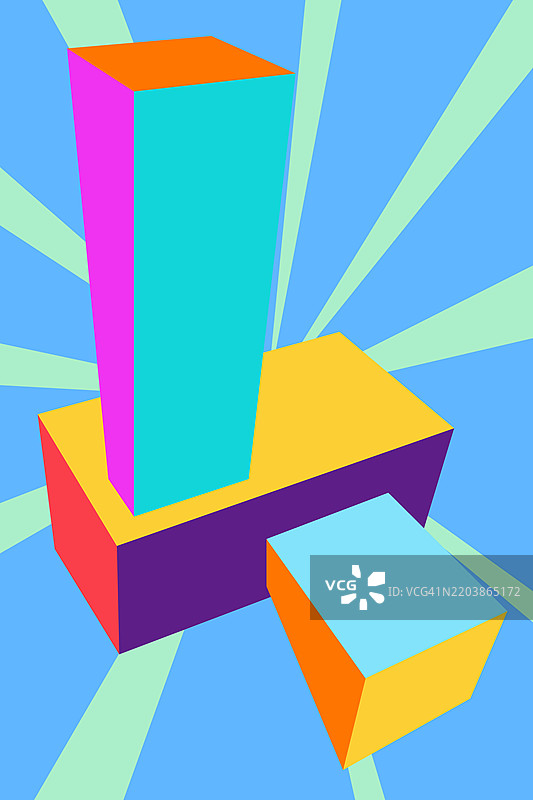 蓝色背景上的多彩抽象几何形状图片素材