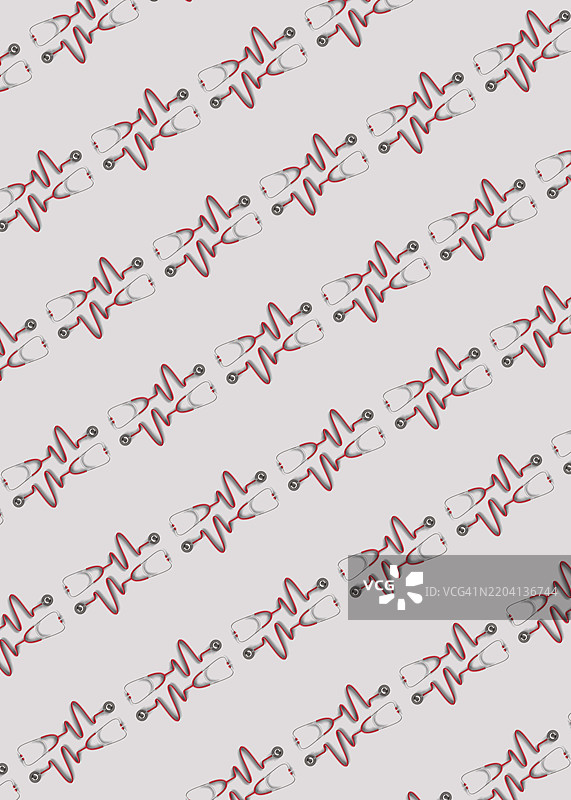 红色听诊器在灰色背景上的图案。医学，医生，听诊，倾听，插曲。图片素材