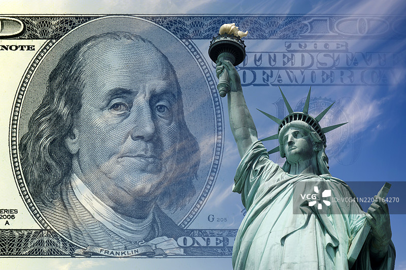 100美元与自由女神像作为背景图片素材