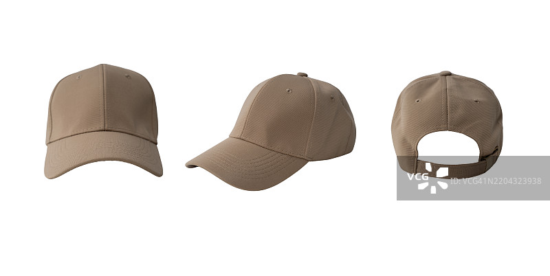 三顶米色的帽子排成一行。图片素材