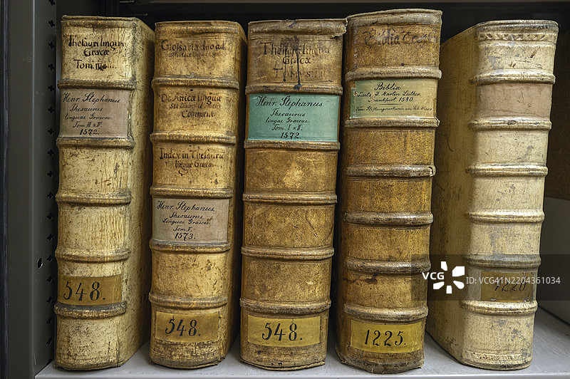 1572年的希腊古籍，猪皮装帧，巴伐利亚，德国，欧洲图片素材