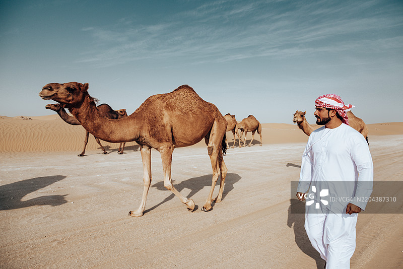 阿拉伯人在沙漠中行走图片素材