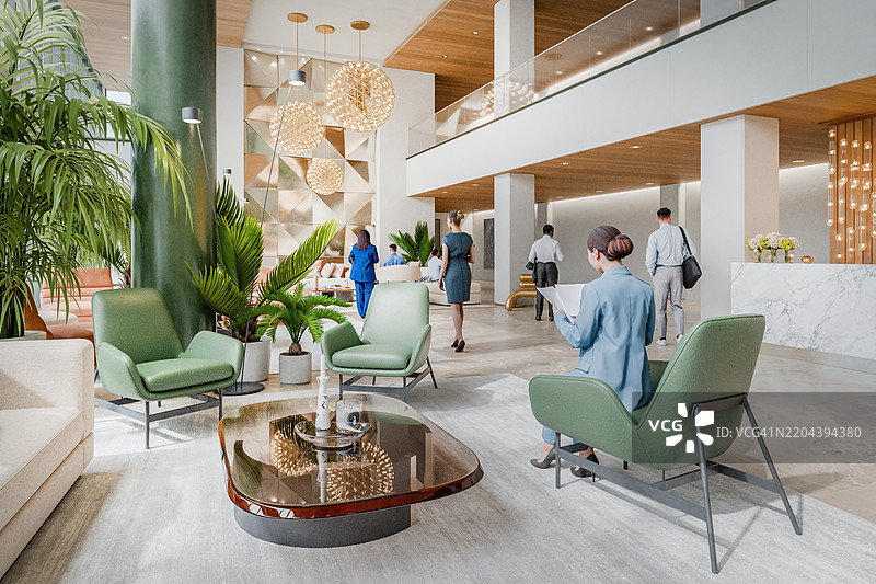 普通办公大楼大堂与商务人士图片素材