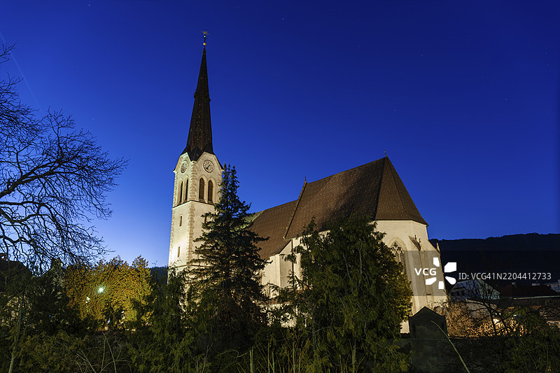 瓦森教堂，蓝色时刻，莱奥本，施蒂利亚，奥地利，欧洲图片素材
