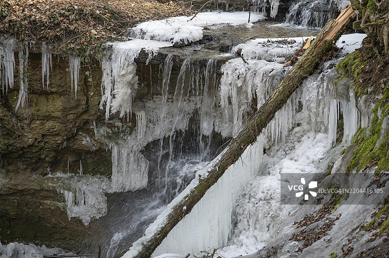 冰冻的瀑布，海门多夫，中法兰肯，巴伐利亚，德国，欧洲图片素材