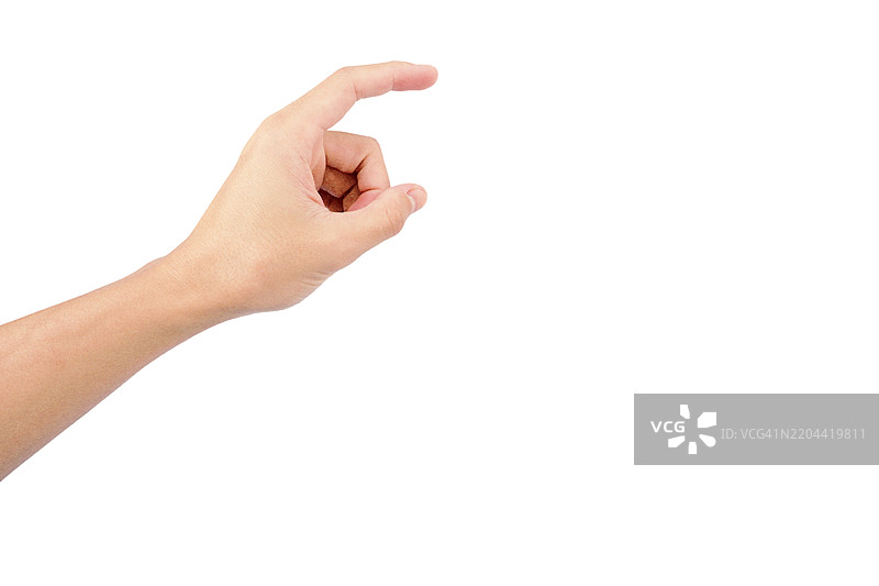 白肤男性的手势展示，背景为白色。图片素材