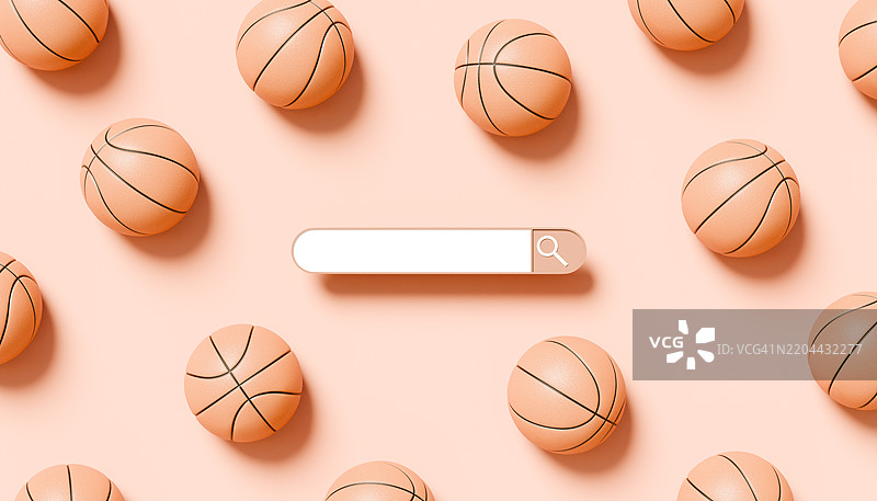 运动中的体育：散落的篮球与中央悬浮搜索栏图片素材