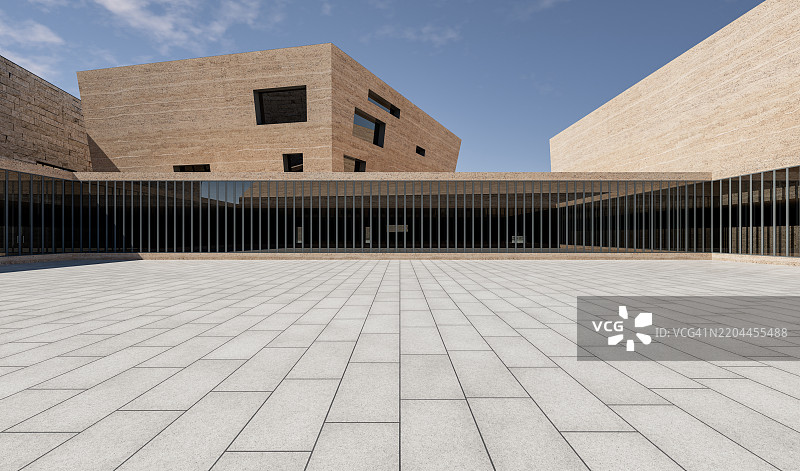 现代建筑前的空旷广场与砖墙图片素材