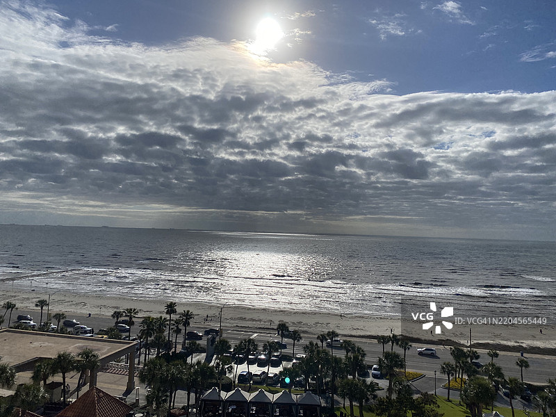 海边建筑的高角度视图，德克萨斯州，加尔维斯顿，美国图片素材