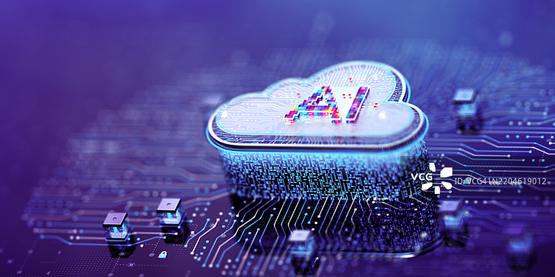 人工智能云概念。大数据。云计算技术。图片素材