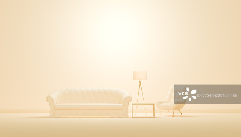 单色和谐：淡黄色开放空间的客厅图片素材