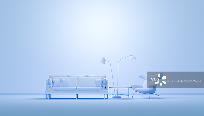 宁静的蓝色主题现代家具客厅图片素材