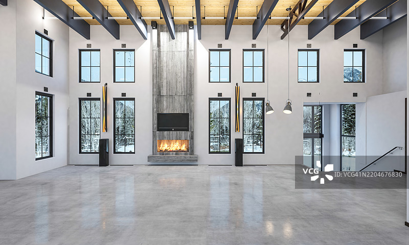 宽敞高大的客厅室内设计图片素材