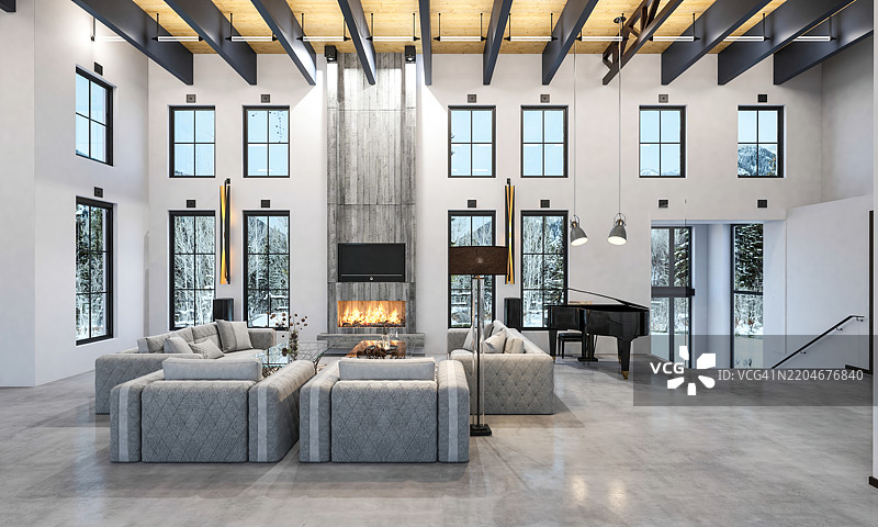 宽敞高大的客厅室内设计图片素材