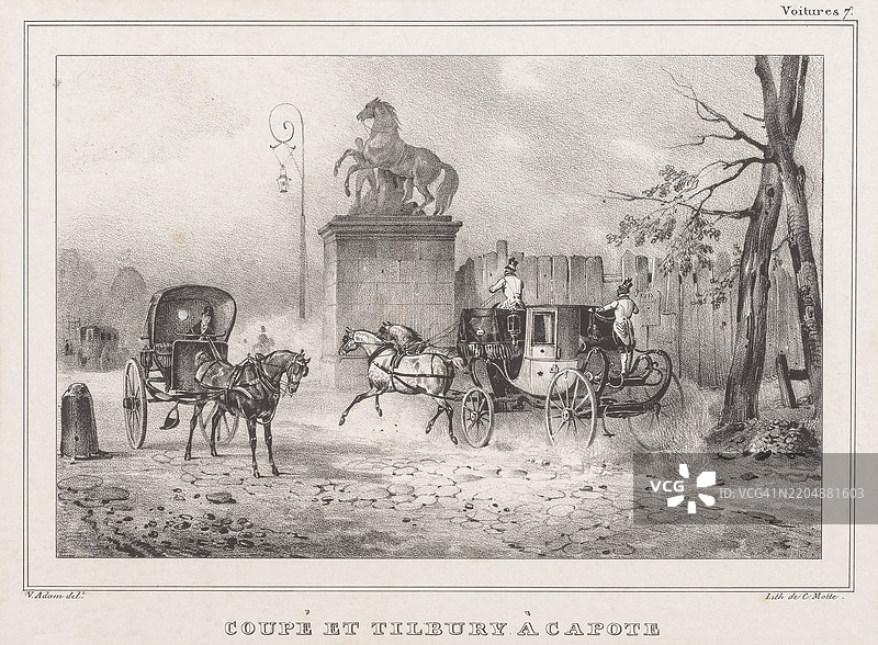 轿跑和带顶篷的蒂尔伯里马车图片素材