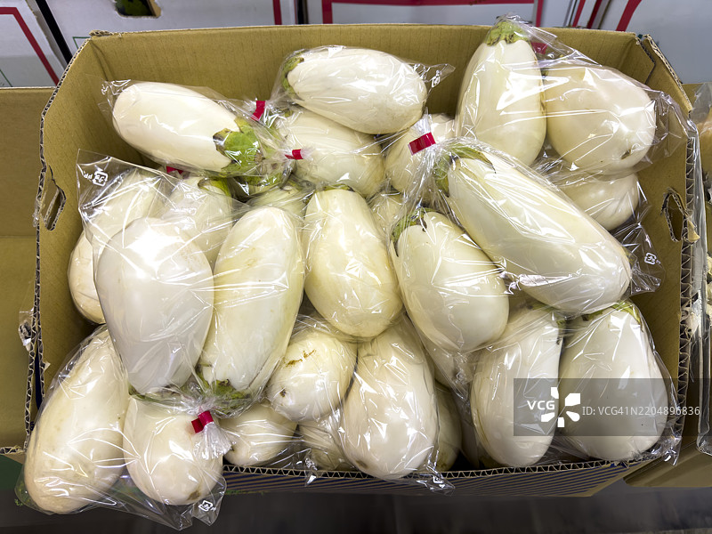 纸箱中的白色茄子图片素材