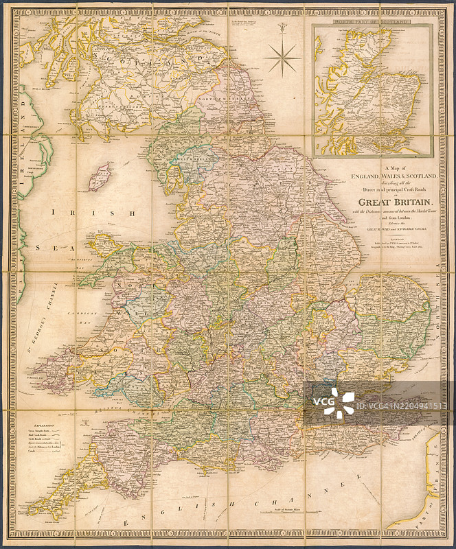 英格兰、威尔士和苏格兰的详细道路地图图片素材