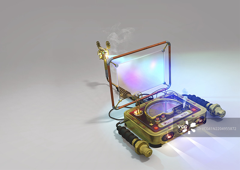 蒸汽朋克便携式电视，插图图片素材