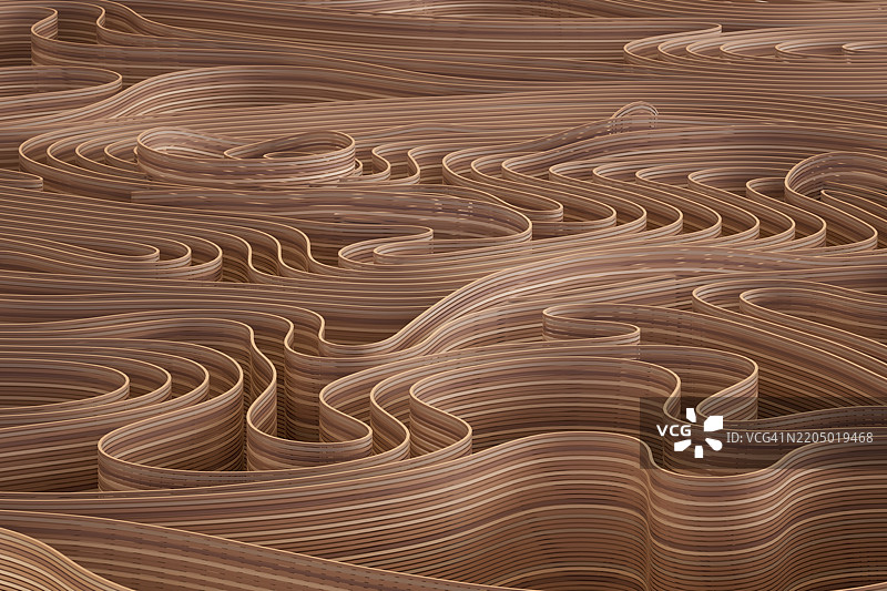 3D抽象波浪螺旋背景，2025年潘通年度色 - 摩卡慕斯色图片素材