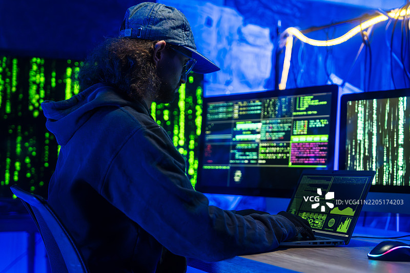 网络安全专家在充满活力的网络系统监控环境中工作图片素材
