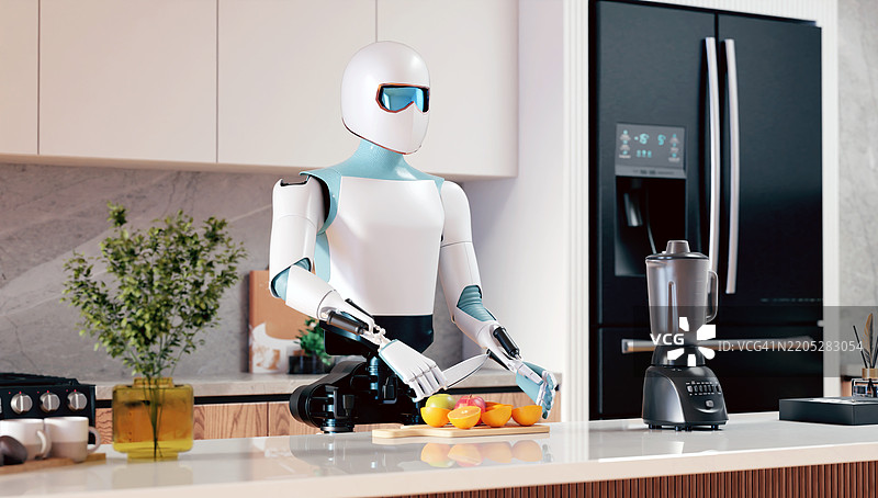 先进的人工智能机器人烹饪与食品准备概念图片素材