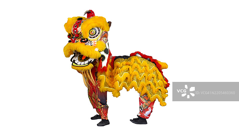 中国狮子舞在白色背景上独立展示图片素材
