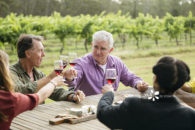 品酒小组享受庆祝的祝酒时刻图片素材