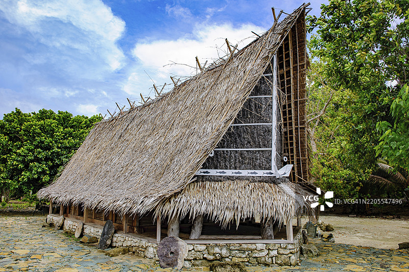 雅浦岛的传统历史男性会议厅,部落首领之家,雅浦州,卡罗琳群岛,密克罗尼西亚联邦,澳大利亚,南太平洋图片素材
