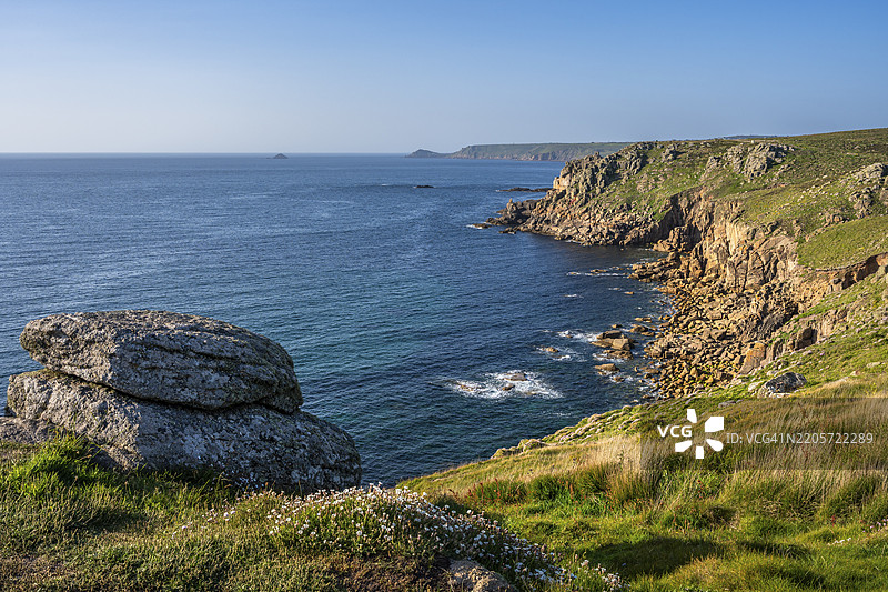 兰兹角的海岸风景。兰兹角，彭赞斯，康沃尔，英格兰，英国图片素材