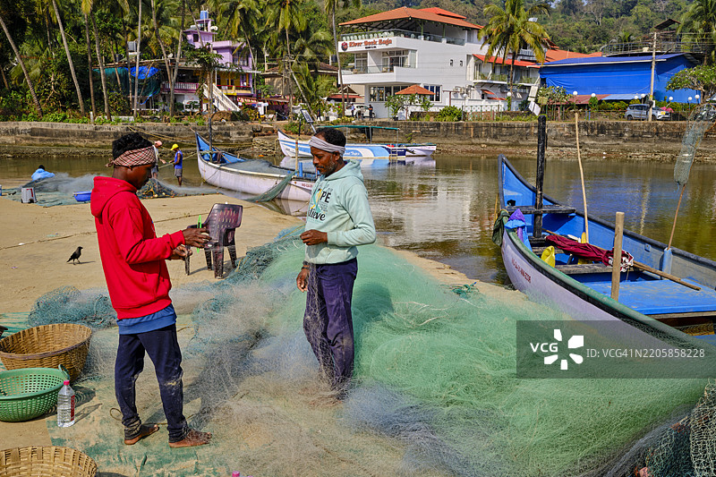 印度，果阿，卡朗古特，巴加海滩，渔港图片素材