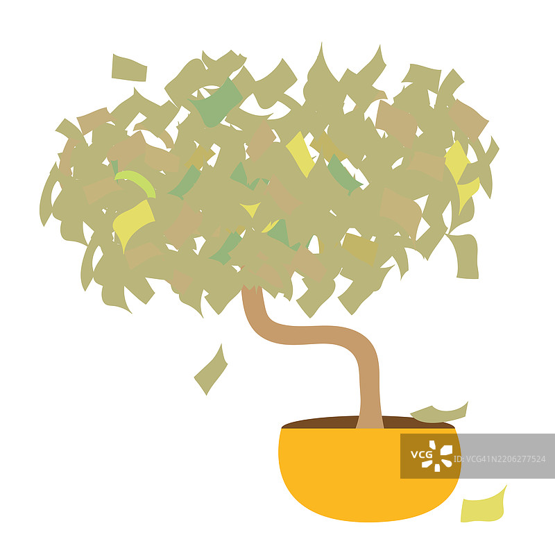完整的钱树插图在花盆中图片素材