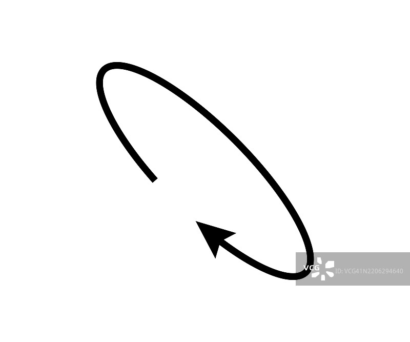 椭圆形旋转箭头图标。椭圆轨道线箭头符号。椭圆周长标志。矢量插图，背景为白色。图片素材