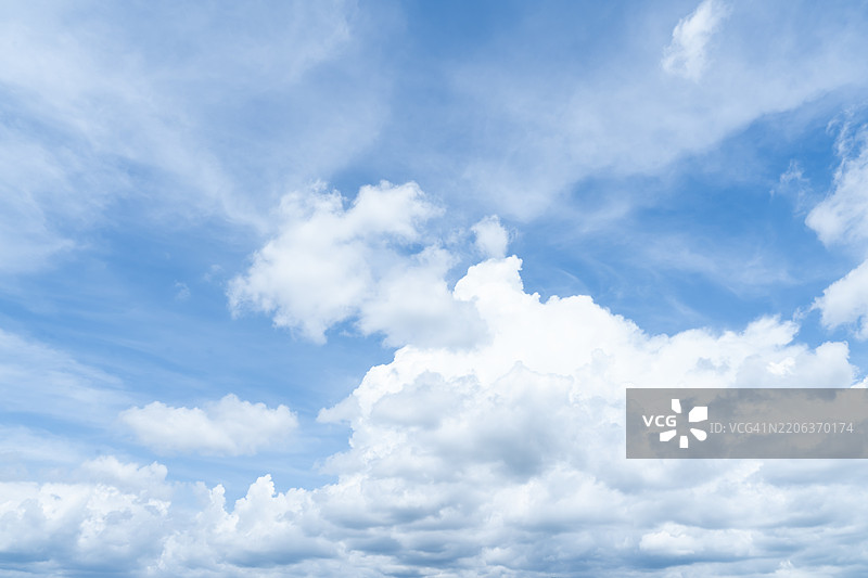 白色蓬松的云朵天空，自然背景。图片素材